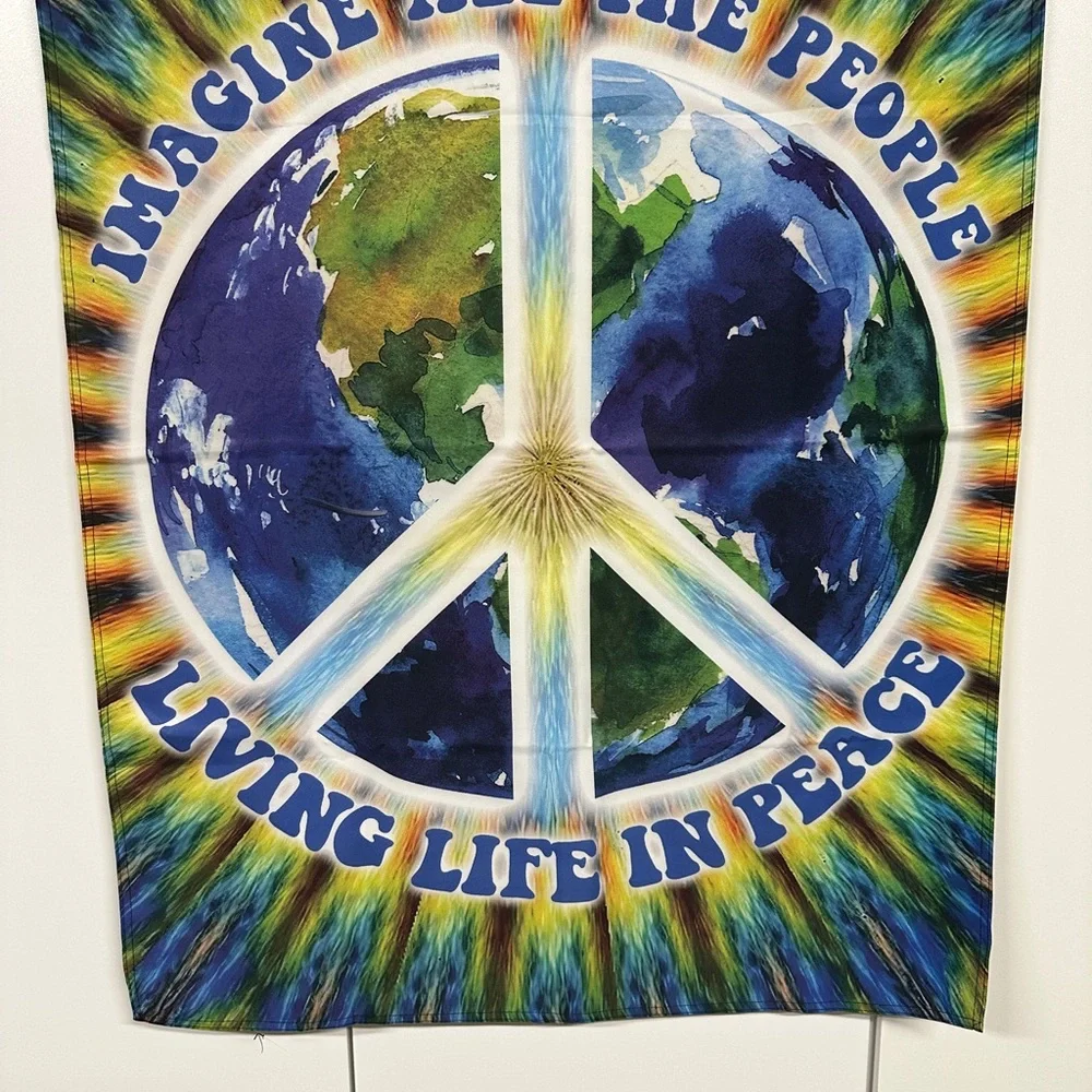 Peace Sign Hippie Flag, Imagine All The People Living Life In Peace Flag